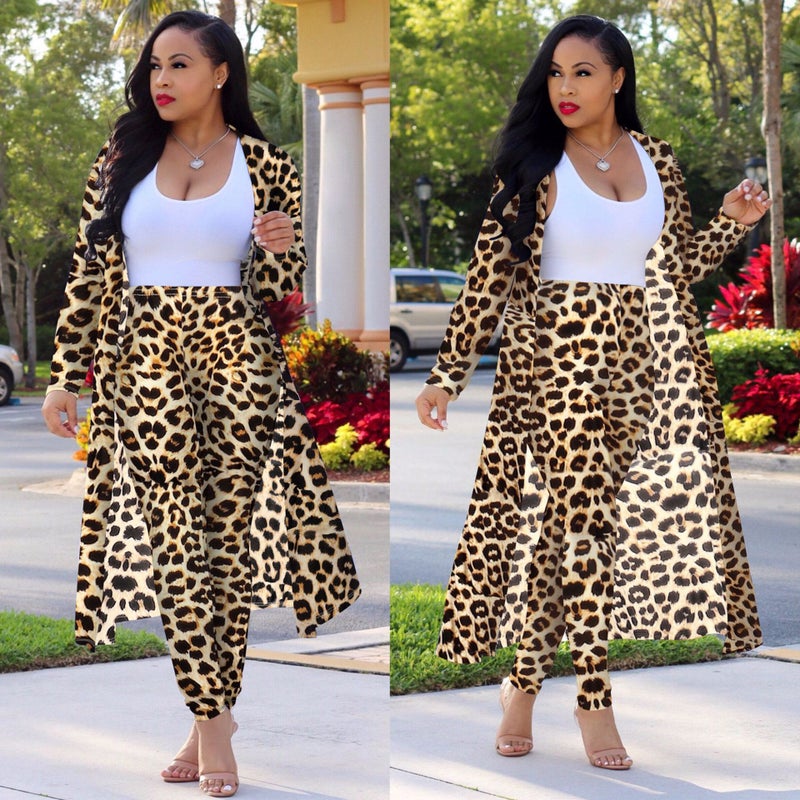 Spot! 8576 Leopard Cardigan Long Sleeve Two-Piece Night Clothes - Image 2