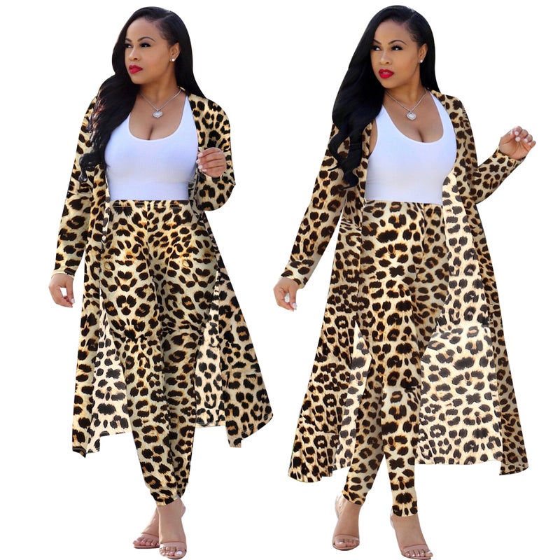 Spot! 8576 Leopard Cardigan Long Sleeve Two-Piece Night Clothes - Image 5