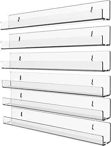 Cq acrylic Invisible Clear Floating Bookshelf - 15" Hanging Wall Mounted Display Shelf for Kids Room, Modern U Shaped Ledge for Books,Picture,Toys, Vinyl Records Wall Display Shelf,Pack of 6 - Image 1