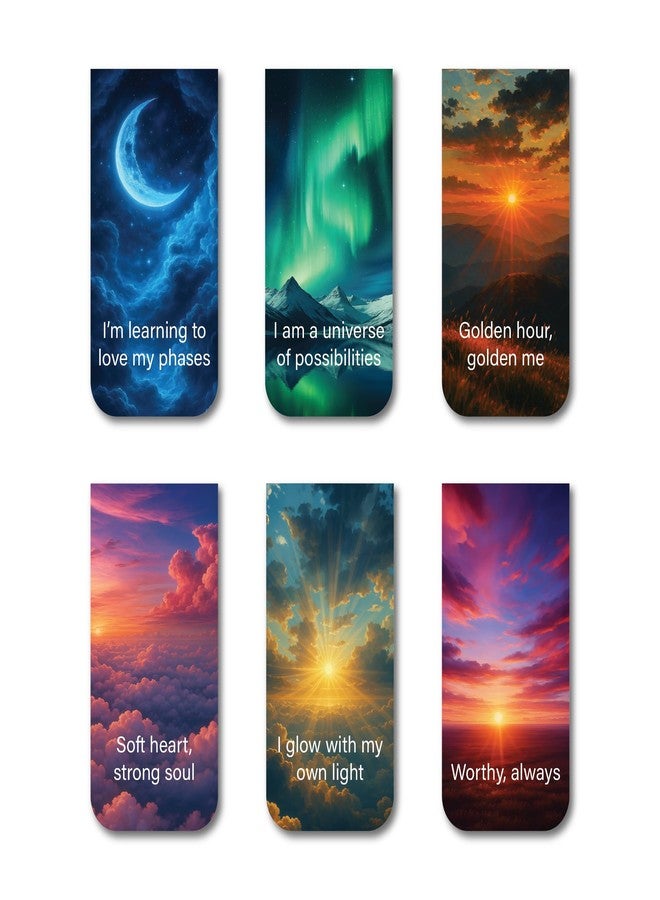 OneOclock Sky Affirmations – Magnetic Bookmark Set of 6 | Bookmarks for Book Readers, Book Mark Gifts for BookLovers | Bookmarks for Books | Gift for Readers - Image 1