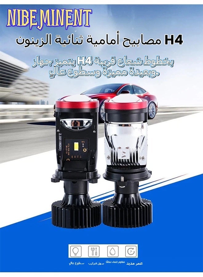 NIBEMINENT Y7D H4 Headlight Blubs with Projector Lens Canbus Hi/Lo Beam,100W 30,000LM Extremely Bright 6000K White with Clear Cut Off Line,H4/9003/ HB2 Mini Hyperboloid Matrix Projector Lens Retrofit Kit - Image 2