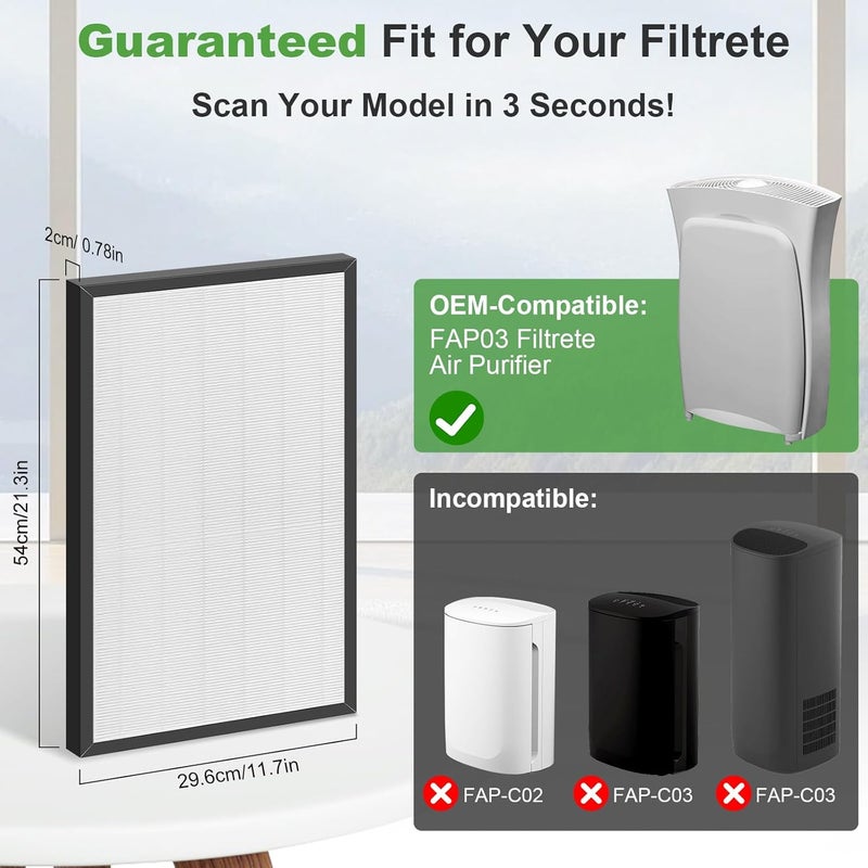 بينريك فلتر بديل من PINREK لجهاز تنقية الهواء 3M Filtrete FAP03 Ultra Clean، HEPA H13 والكربون المنشط، بديل لـ FAPF03 و FAPF034، عبوة من قطعتين للمنزل - Image 3