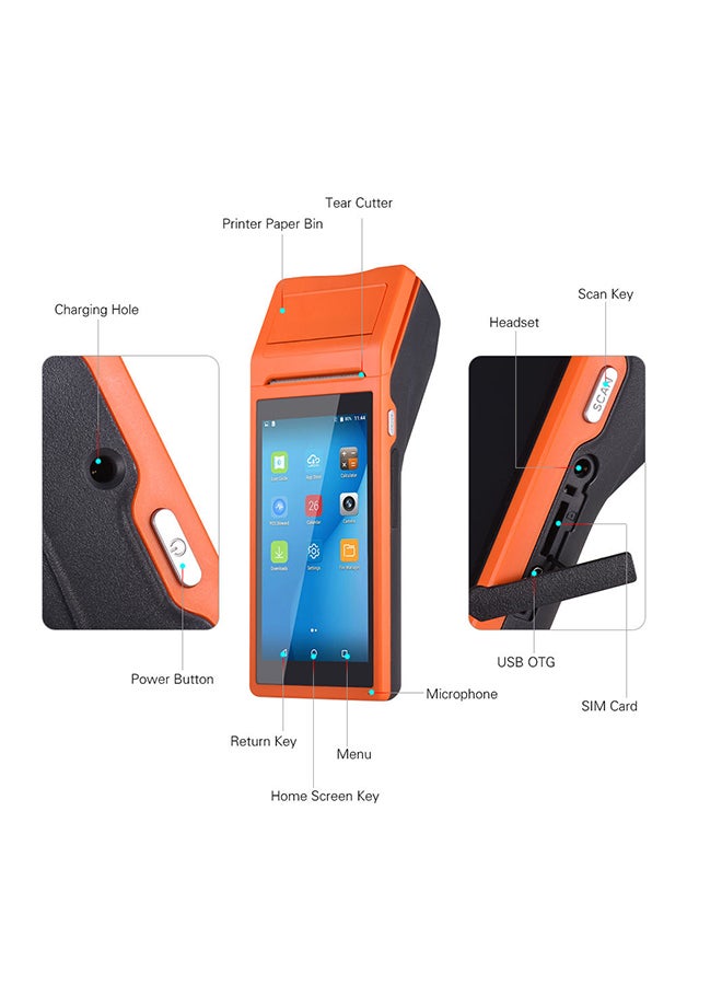 Alyashmac Handheld PDA POS Terminal Wireless Receipt Printer 21.5x8.6x5.3cm Orange - Image 5