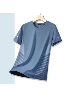 Generic 2024 Summer Mens Short Sleeve T-Shirt Elastic Quick Dry Round Neck Casual Versatile Simple Top For Students Fog Blue CP679 