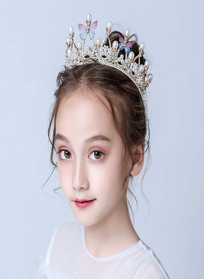 CARTSHOPPER Princess Crown Butterfly, Crystal Tiara Pearl, Bridal Tiara Elegant Prom Hair Jewelry Crown, Birthday, Celebration, Holiday,Costume Party Gift for Girls - Image 3