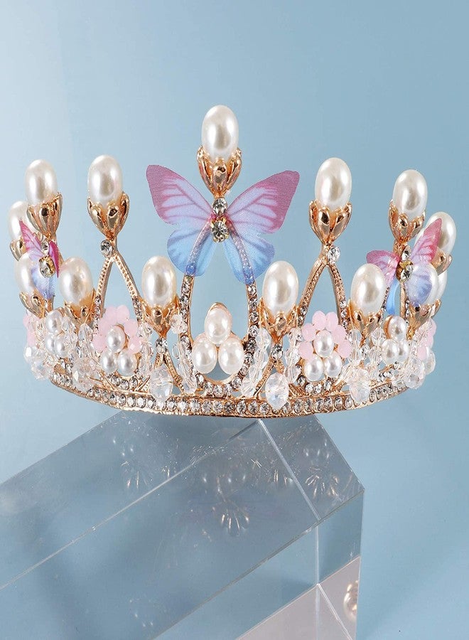 CARTSHOPPER Princess Crown Butterfly, Crystal Tiara Pearl, Bridal Tiara Elegant Prom Hair Jewelry Crown, Birthday, Celebration, Holiday,Costume Party Gift for Girls - Image 4
