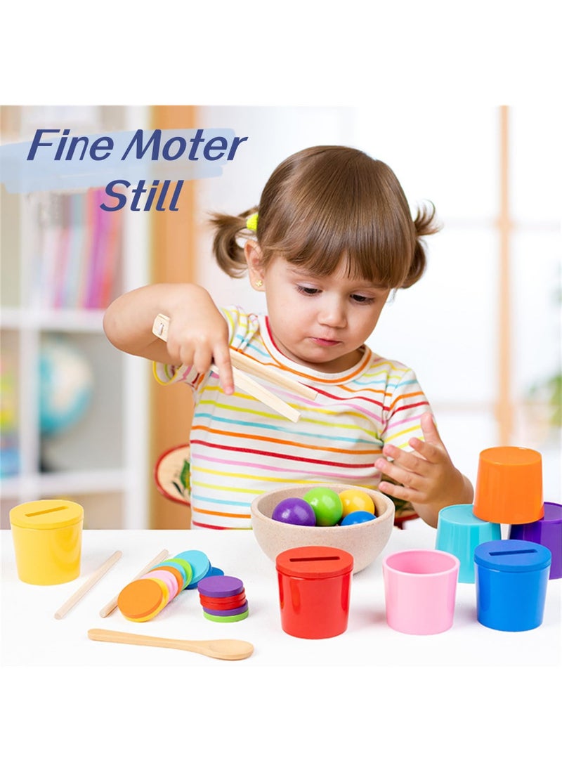 Bebiland - Wooden Shape Sorter Color Matching Toys, Montessori Toys, Learning Sorting Toys Fine Motor Skill Toys, Early Toddlers Educational Matching and Counting Toy(8 Colors) - Image 1