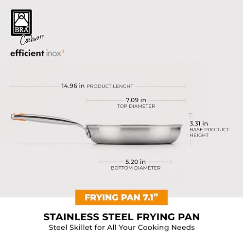 BRA COOKWARE Efficient Inox 3-Ply Frying Pan | 7.1 inches Professional Skillet | 3-Layer Stainless Steel Pan | Full Induction Frying Skillet | PFOA Free | w/o Non-Stick Coating | Polished Finish - Image 2