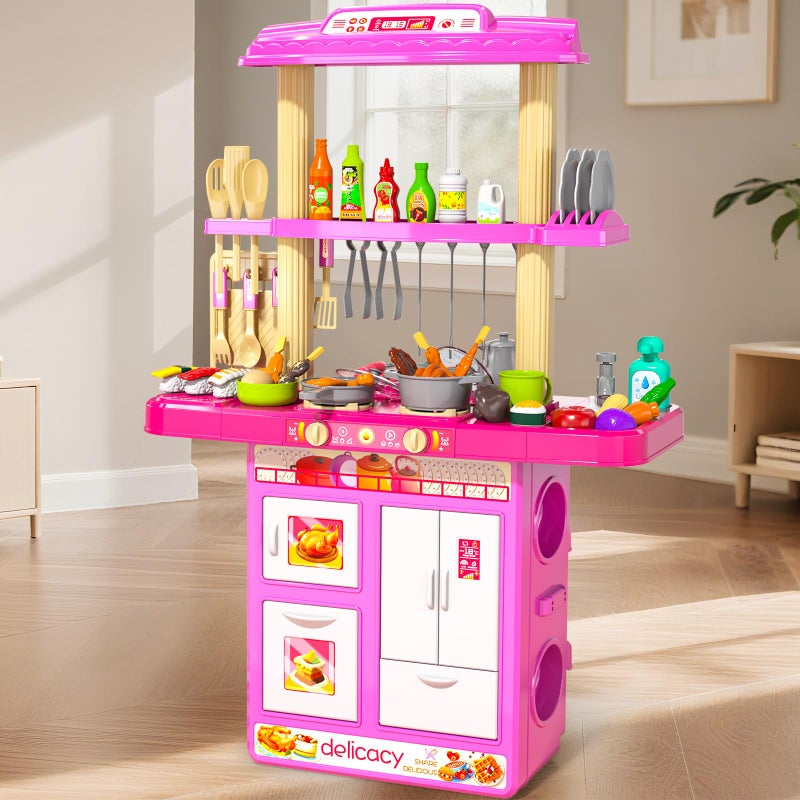 MSKOLER Pretend Play Kitchen Toys for Kid Ages 26 48 2 Sided Kitchen Toys with Light Sound and Spraying Sink Toy Accessories Cooking Stoves Food Toys for Toddlers 13 35 Boys Girls 612 Pink - Image 3