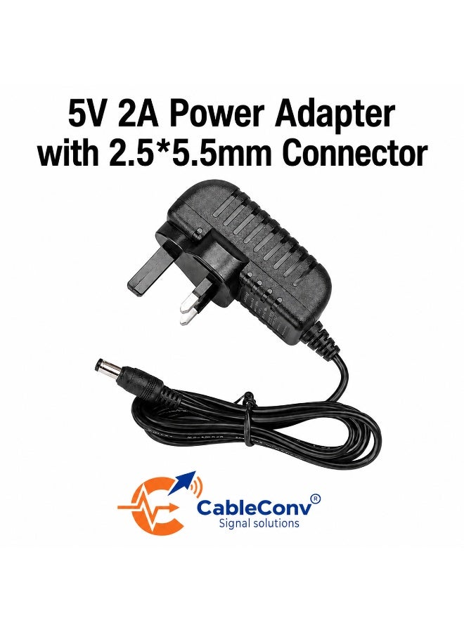 ​كابل كونف محول طاقة CableConv بقوة 5 فولت و2 أمبير مع موصل تيار مستمر 2.5×5.5 مم - شاحن تيار متردد/مستمر مستقر لكاميرات المراقبة، وشرائط LED، وأجهزة التوجيه، والأجهزة الإلكترونية - Image 1