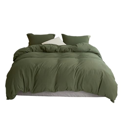 VC Life VClife Modern Camel Duvet Cover Queen Comforter Cover Sets Soft Breathable Washed Microfiber Bedding Duvet Cover Sets 3 Pieces Simple Solid Bedding Duvet Cover with Zipper Closure 90" x 90" - Image 1