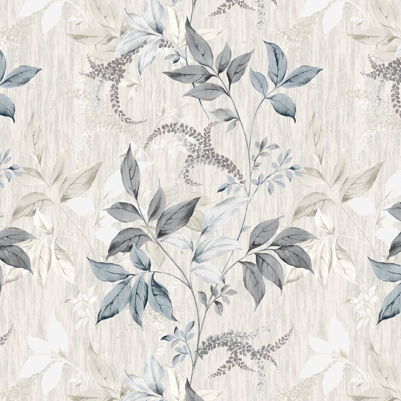Wallercity Gray and Blue Leaves Wallpaper Vintage Black Olive Leaf Peel and Stick Wallpaper Vinyl Self Adhesive Removable Floral Wallpapers 175 x 787 Retro Leaf Contact Paper for Desk Shelf Liner