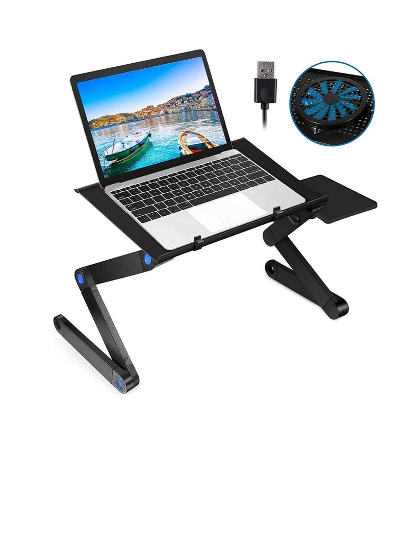 Generic Adjustable Laptop Stand with USB Large Cooling Fan, Ergonomic Cozy Desk Foldable with Mouse Platform, Aluminum Laptop Table Stand Adjustable Riser for Bed & Sofa.  - Image 1