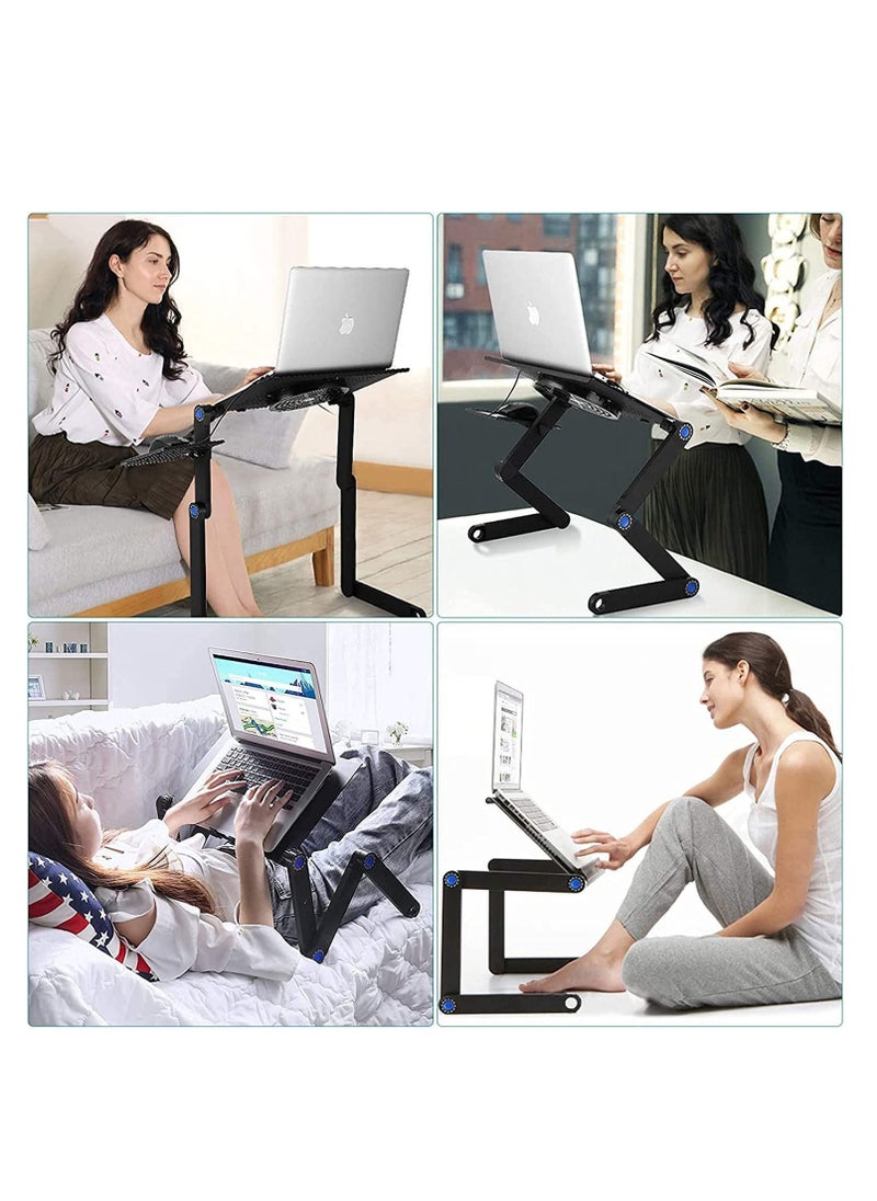 Generic Adjustable Laptop Stand with USB Large Cooling Fan, Ergonomic Cozy Desk Foldable with Mouse Platform, Aluminum Laptop Table Stand Adjustable Riser for Bed & Sofa.  - Image 4