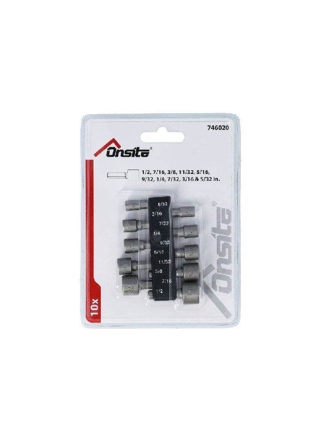 OnSite 10-Piece Durable Chrome Vanadium SAE Nut Driver Bit Set Grey 2 x 13 x 16 cm 746020 - Image 1