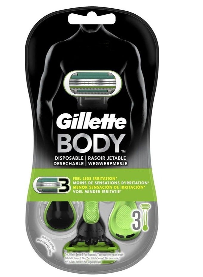 Gillette Body Men's Razor 3 Blades Green - Pack of 3 - Image 1