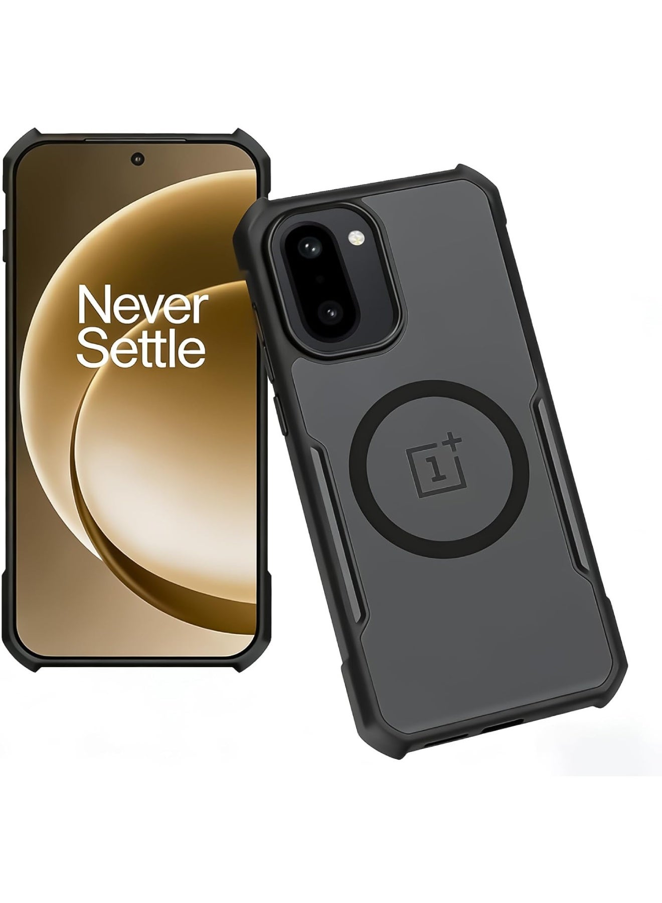 for OnePlus 15R Case, Shockproof TPU+PC Material, Anti-Fingerprint Semi-Transparent Matte Magnetic Back Cover, Compatible with MagSafe, Camera Bump Protection Design Protective Casing (Black)