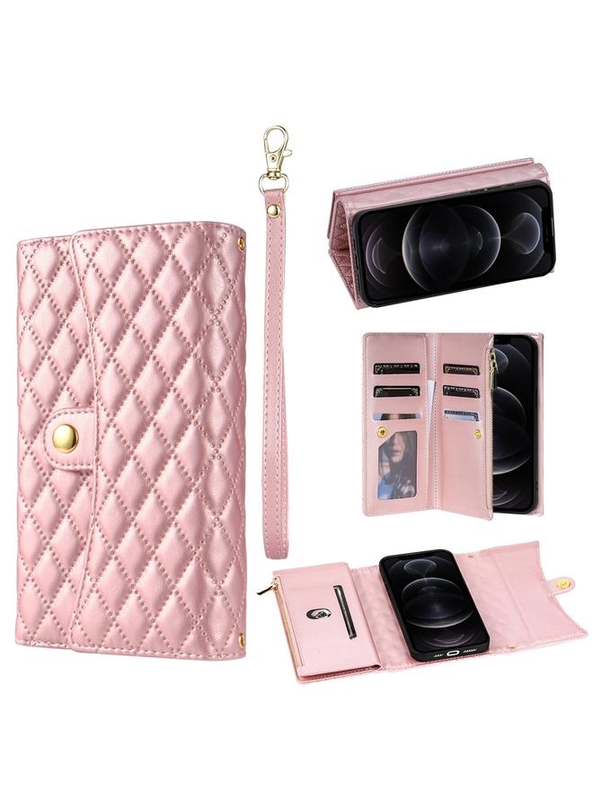 Zaboon Case For iPhone 12 / 12 Pro Zipper Multi-Card Wallet Rhombic Leather Phone Case - Image 1