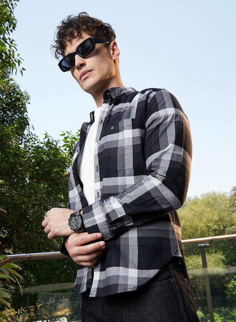 كامبوس سوترا Men's Onyx Black Pixelated-Check Relaxed Shirt  - Image 1