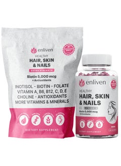ENLIVEN Biotin Hair Skin And Nail Vitamins | Biotin Gummies 5000Mcg + For Hair Growth, Skin Care, And Stronger Nails | Berry Flavor (60 Gummies)  - Image 1