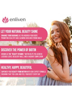 ENLIVEN Biotin Hair Skin And Nail Vitamins | Biotin Gummies 5000Mcg + For Hair Growth, Skin Care, And Stronger Nails | Berry Flavor (60 Gummies)  - Image 4