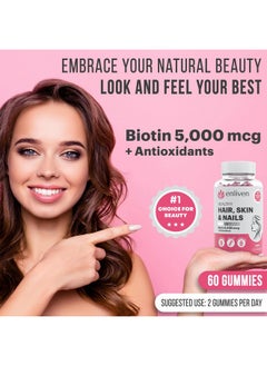 ENLIVEN Biotin Hair Skin And Nail Vitamins | Biotin Gummies 5000Mcg + For Hair Growth, Skin Care, And Stronger Nails | Berry Flavor (60 Gummies)  - Image 3