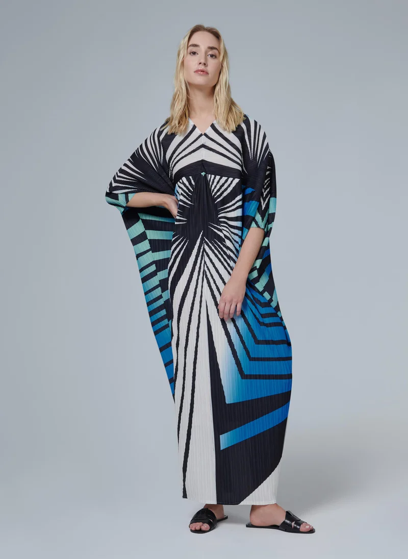 leem Graphic Print Plisse Kaftan