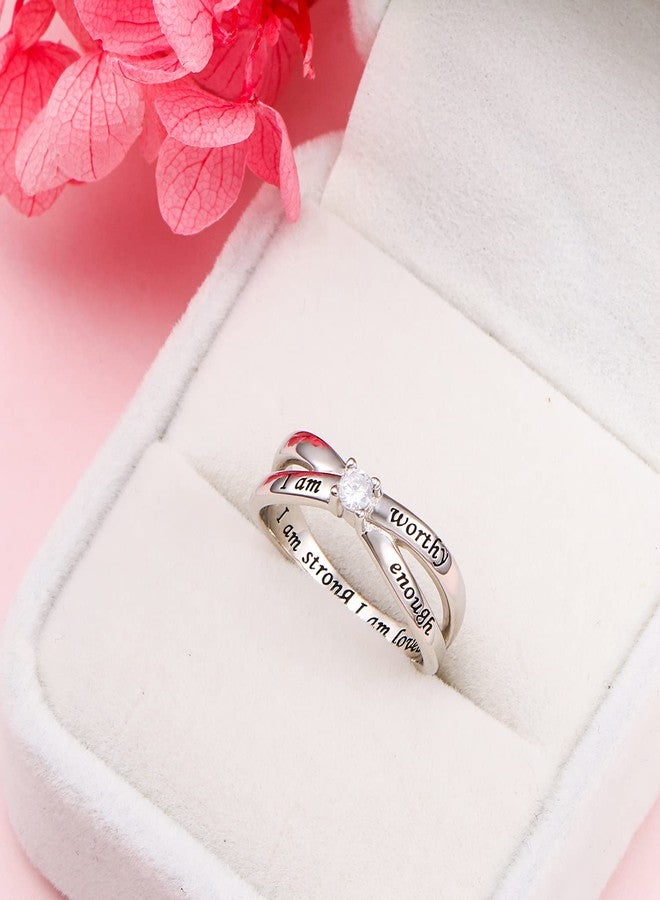 DAOCHONG 925 Sterling Silver I Am Enough I Am Worthy I Am Strong I Am Loved Ring for Women (A, 10) - Image 3