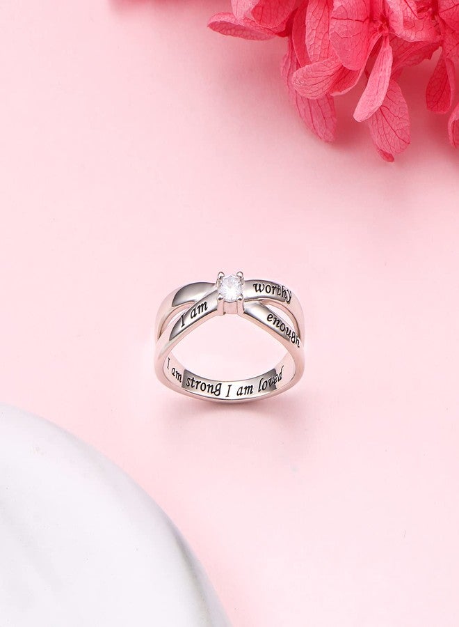 DAOCHONG 925 Sterling Silver I Am Enough I Am Worthy I Am Strong I Am Loved Ring for Women (A, 10) - Image 4