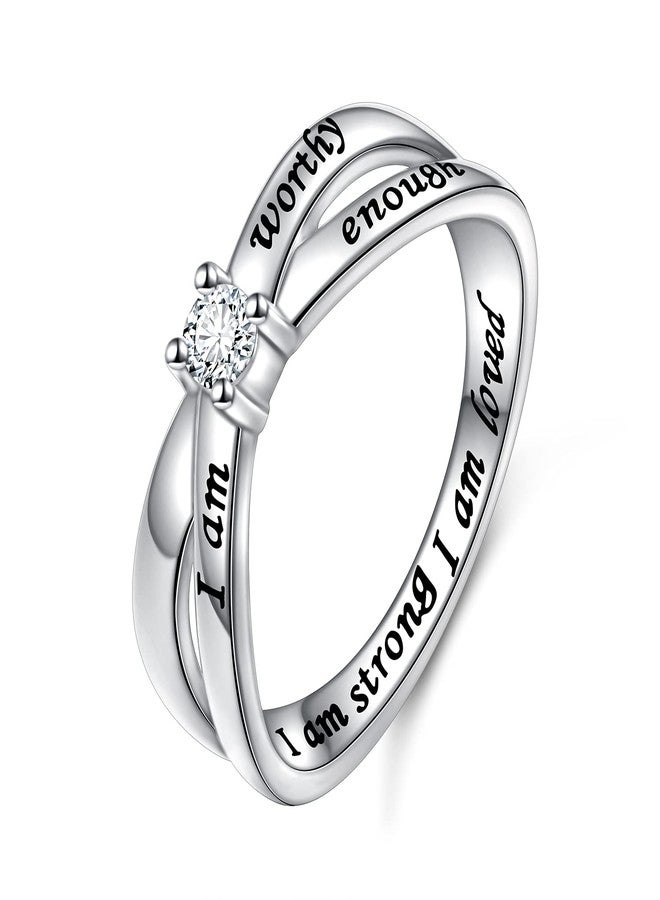 DAOCHONG 925 Sterling Silver I Am Enough I Am Worthy I Am Strong I Am Loved Ring for Women (A, 10) - Image 1