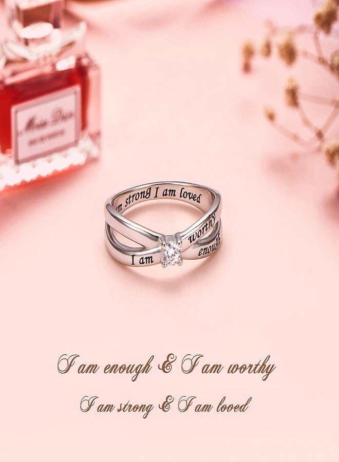 DAOCHONG 925 Sterling Silver I Am Enough I Am Worthy I Am Strong I Am Loved Ring for Women (A, 10) - Image 5