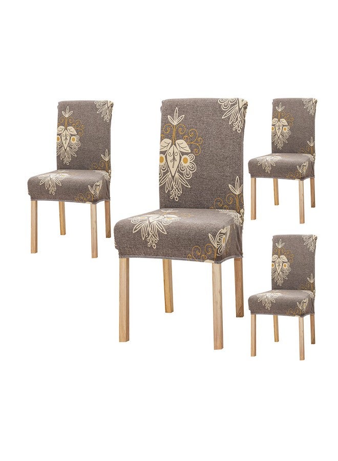 House of Quirk Elastic Chair Cover Stretch Removable Washable Short Dining Chair Cover Protector Seat Slipcover (Pack 4, Beige Brocade), Polyester - Image 1