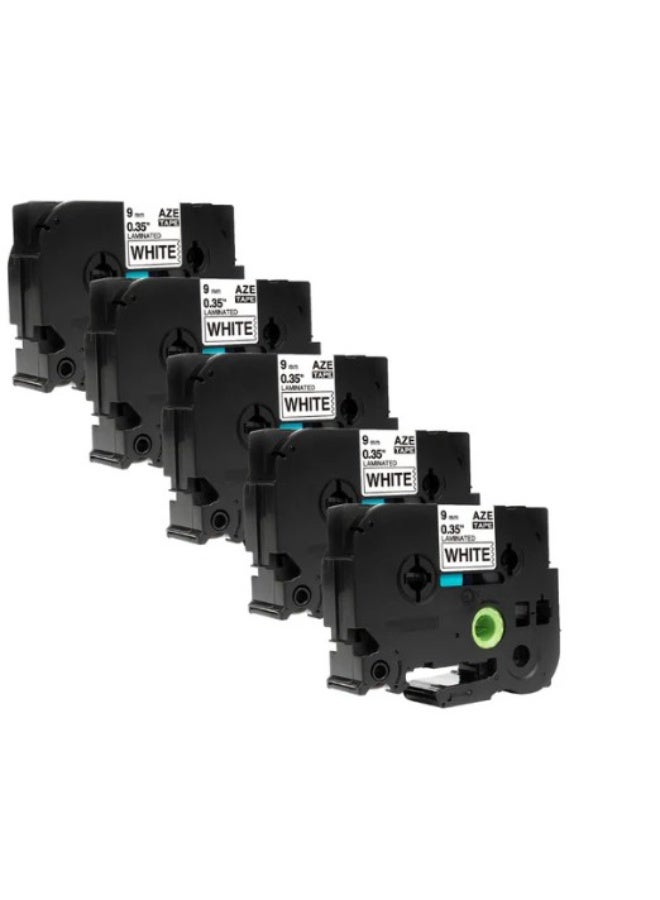 Reacon 5-PCS Black on White Compatible TZe-221 9mm 0.35 Inch Laminated TZ Tape for Brother P Touch H110 D400 D210 Label Printers