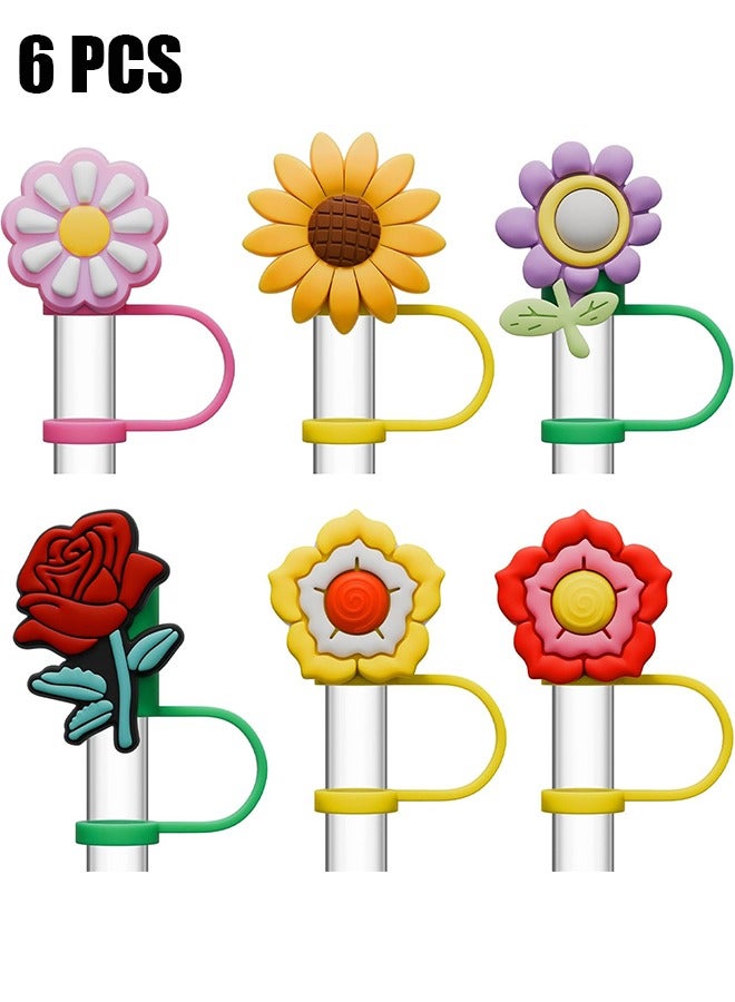 اتش واي أغطية القش قبعة الأغطية ، 6 قطع غطاء القش لكأس ستانلي ، أغطية القش سيليكون غطاء قابلة لإعادة الاستخدام الشرب القش توبر متوافق ، لملحقات أكواب ستانلي (0.4 بوصة ، زهرة) - Image 1