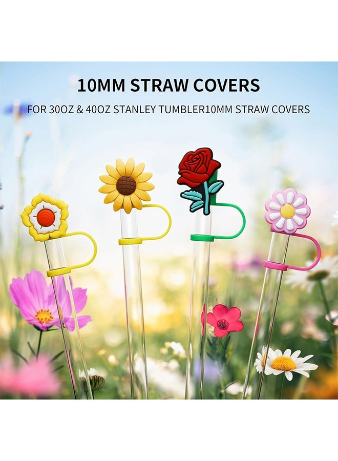 اتش واي أغطية القش قبعة الأغطية ، 6 قطع غطاء القش لكأس ستانلي ، أغطية القش سيليكون غطاء قابلة لإعادة الاستخدام الشرب القش توبر متوافق ، لملحقات أكواب ستانلي (0.4 بوصة ، زهرة) - Image 2