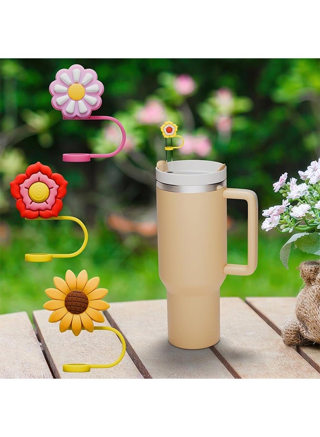 اتش واي أغطية القش قبعة الأغطية ، 6 قطع غطاء القش لكأس ستانلي ، أغطية القش سيليكون غطاء قابلة لإعادة الاستخدام الشرب القش توبر متوافق ، لملحقات أكواب ستانلي (0.4 بوصة ، زهرة) - Image 3