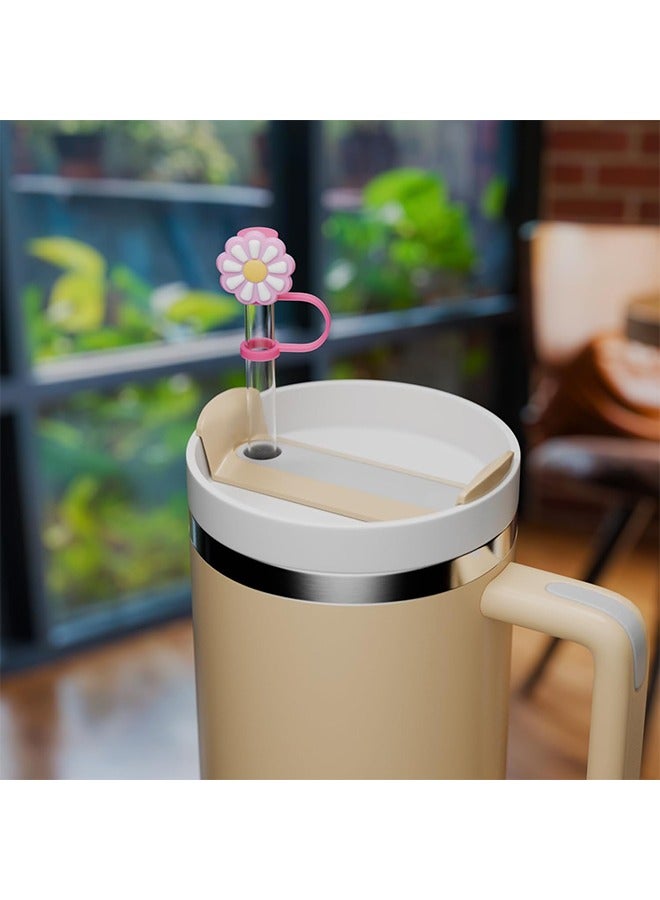 اتش واي أغطية القش قبعة الأغطية ، 6 قطع غطاء القش لكأس ستانلي ، أغطية القش سيليكون غطاء قابلة لإعادة الاستخدام الشرب القش توبر متوافق ، لملحقات أكواب ستانلي (0.4 بوصة ، زهرة) - Image 4