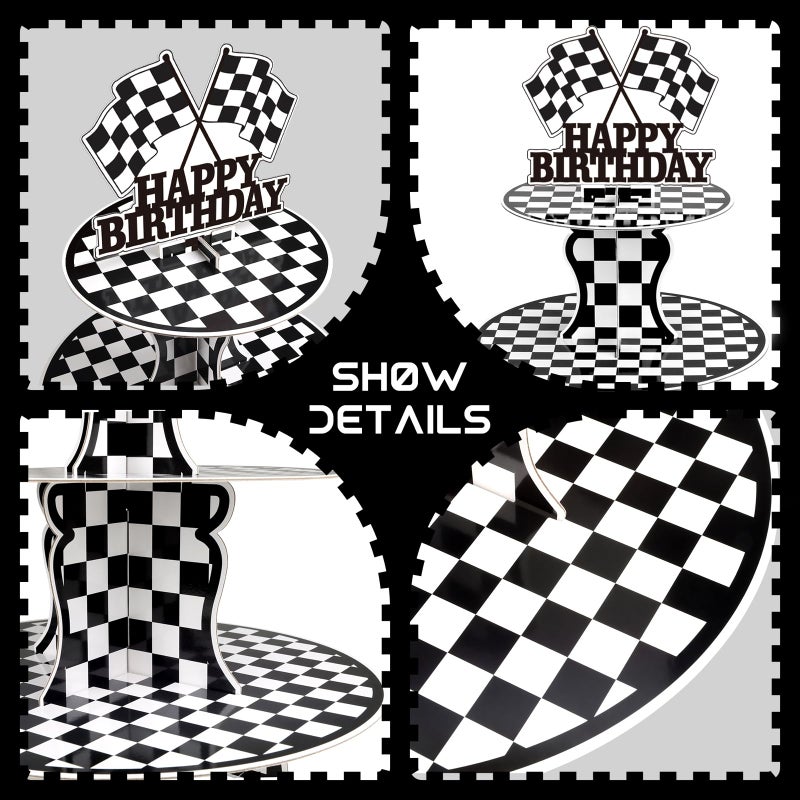 BACUTHY 2 Pack Race Car Cupcake Stands Birthday Party Supplies, Two Fast Cars Decorations Truck Theme Favors - 3 Tier Cardboard Cup Cake Holder Tower - Image 4