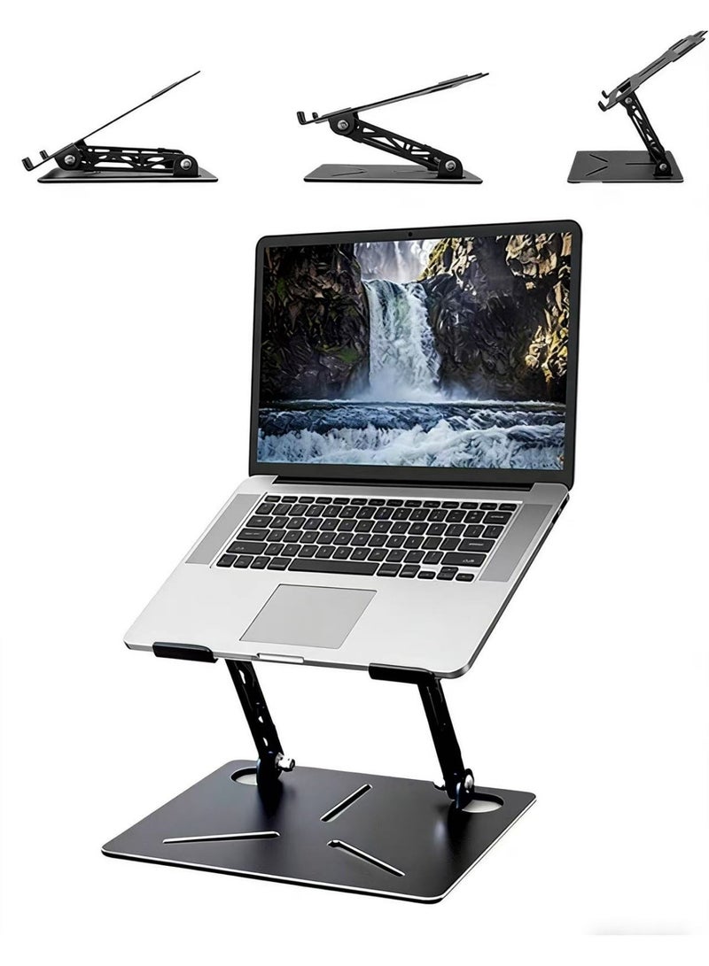 تِلْسِل حامل كمبيوتر محمول قابل للتعديل للمكتب، حامل كمبيوتر محمول معدني قابل للطي، حامل محمول للكمبيوتر المحمول، حامل تبريد تهوية لأجهزة الكمبيوتر المحمولة MacBook Air Pro، جميع أجهزة الكمبيوتر المحمولة مقاس 10-16 بوصة - (أسود) - Image 1