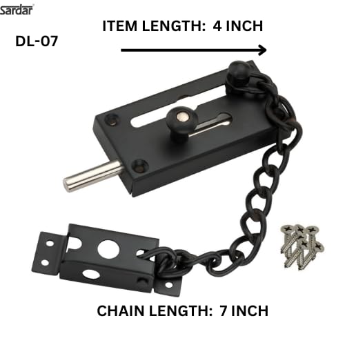 Sardar DL-07 Stainless Steel Door Latch with Chain for Home Security (Black) - Image 2
