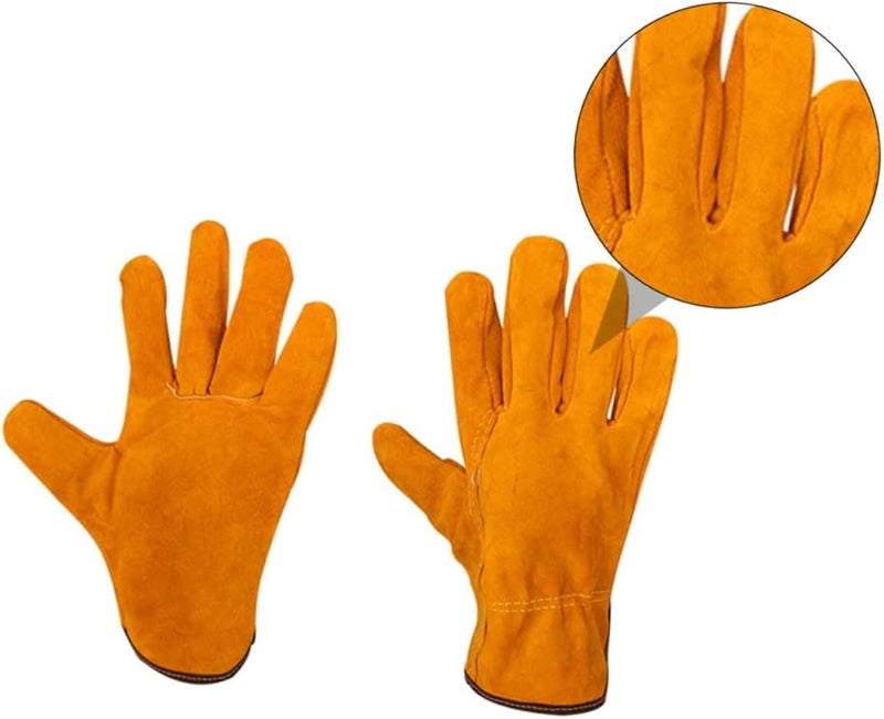 Orange Cowhide Welding Gloves Heat Resistant Breathable Protective Work Gloves - Image 4