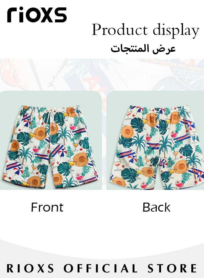 ريوكس سراويل سباحة رجالية، سراويل سباحة فضفاضة سريعة الجفاف مع جيوب وحزام خصر مطاطي، سراويل سباحة قابلة للتنفس مطبوعة بنقوش ملفتة للنظر، سراويل سباحة عصرية غير رسمية، مناسبة للسباحة وركوب الأمواج على الشاطئ والجري والرياضات الكروية والاسترخاء في المنزل وغير ذلك. - Image 3