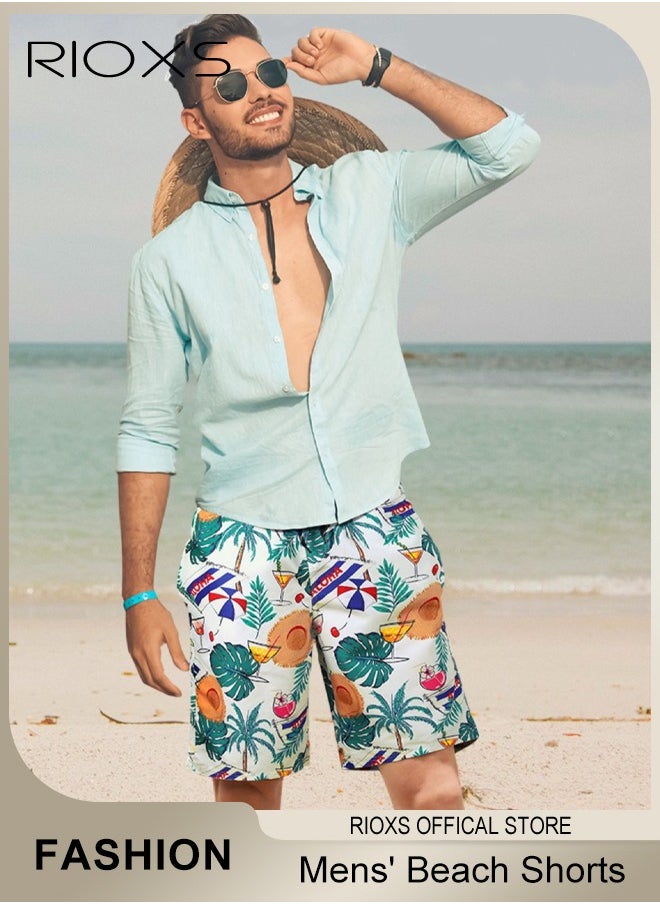 RIOXS Men's Loose Swimming Shorts with Pockets and Elastic Waistband, Quick-drying Swim Trunks with Striking Patterns, Fashionable Casual Bathing Shorts, Suitable for Outdoor Activities  - Image 1