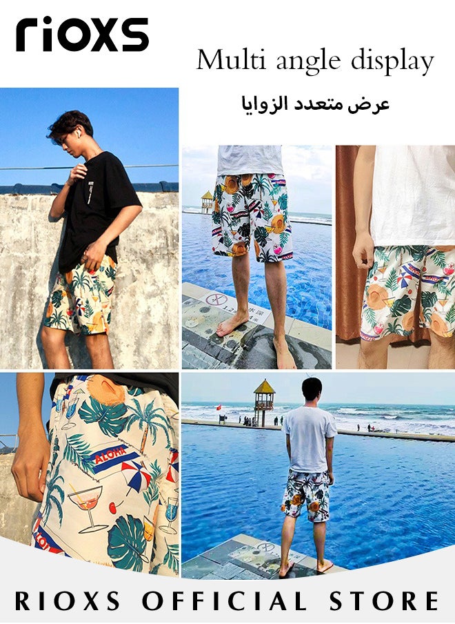 RIOXS Men's Loose Swimming Shorts with Pockets and Elastic Waistband, Quick-drying Swim Trunks with Striking Patterns, Fashionable Casual Bathing Shorts, Suitable for Outdoor Activities  - Image 5