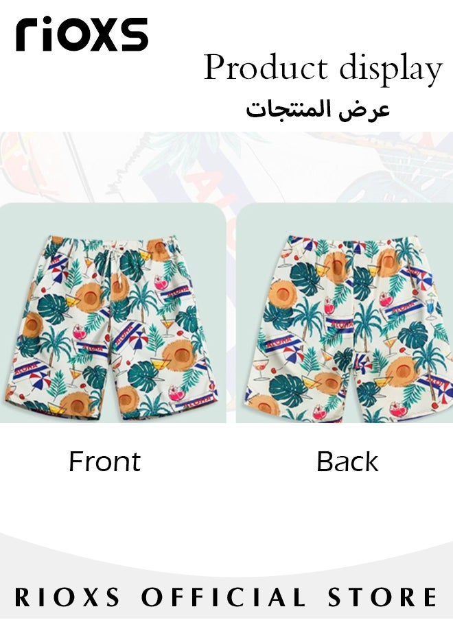 Men's Loose Swimming Shorts with Pockets and Elastic Waistband, Quick-drying Swim Trunks with Striking Patterns, Fashionable Casual Bathing Shorts, Suitable for Outdoor Activities