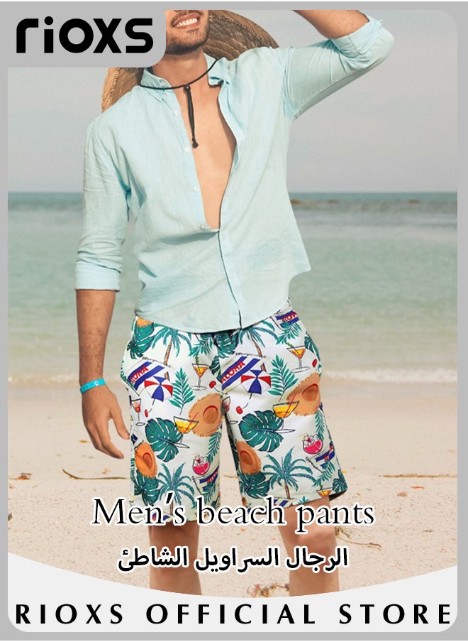 RIOXS Men's Loose Swimming Shorts with Pockets and Elastic Waistband, Quick-drying Swim Trunks with Striking Patterns, Fashionable Casual Bathing Shorts, Suitable for Outdoor Activities  - Image 3