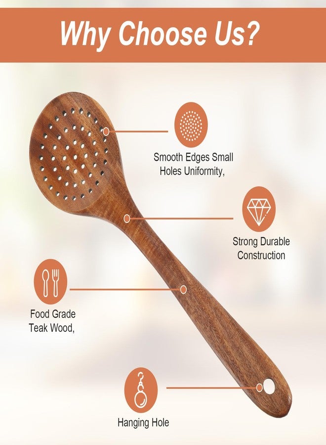HaiFafafaing Wooden Slotted Spoon - 11.2 Inch Natural Wood Skimmer Draining Spoon With Holes - Long Handle Cooking Utensil For Straining Draining Egg Meat Noodles - Image 3