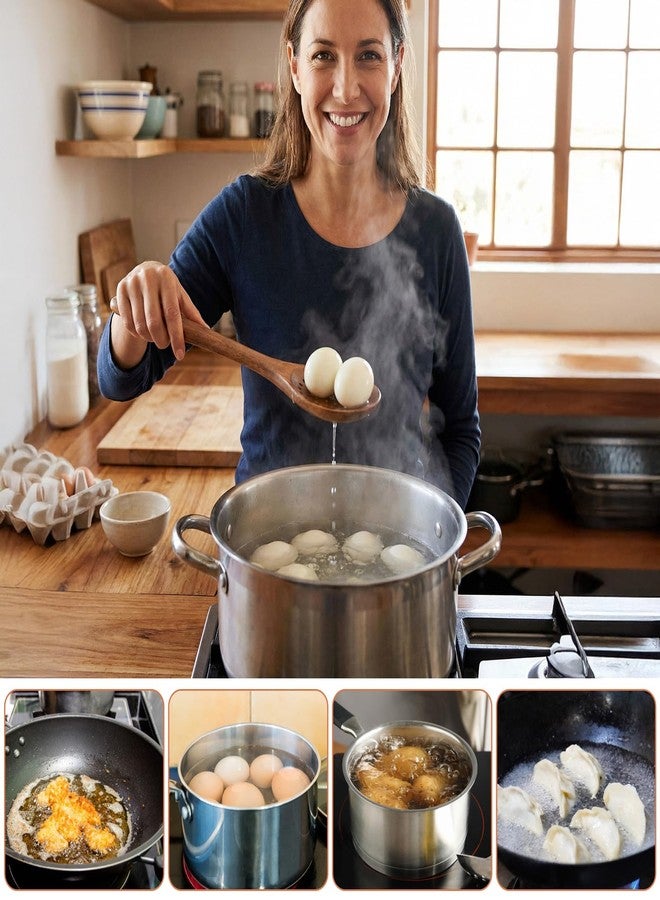 HaiFafafaing Wooden Slotted Spoon - 11.2 Inch Natural Wood Skimmer Draining Spoon With Holes - Long Handle Cooking Utensil For Straining Draining Egg Meat Noodles - Image 4