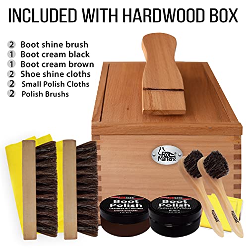 FOOTMATTERS Shoe Shine Valet Box - Hardwood Boot & Shoe Care - Polish Kit - Image 2