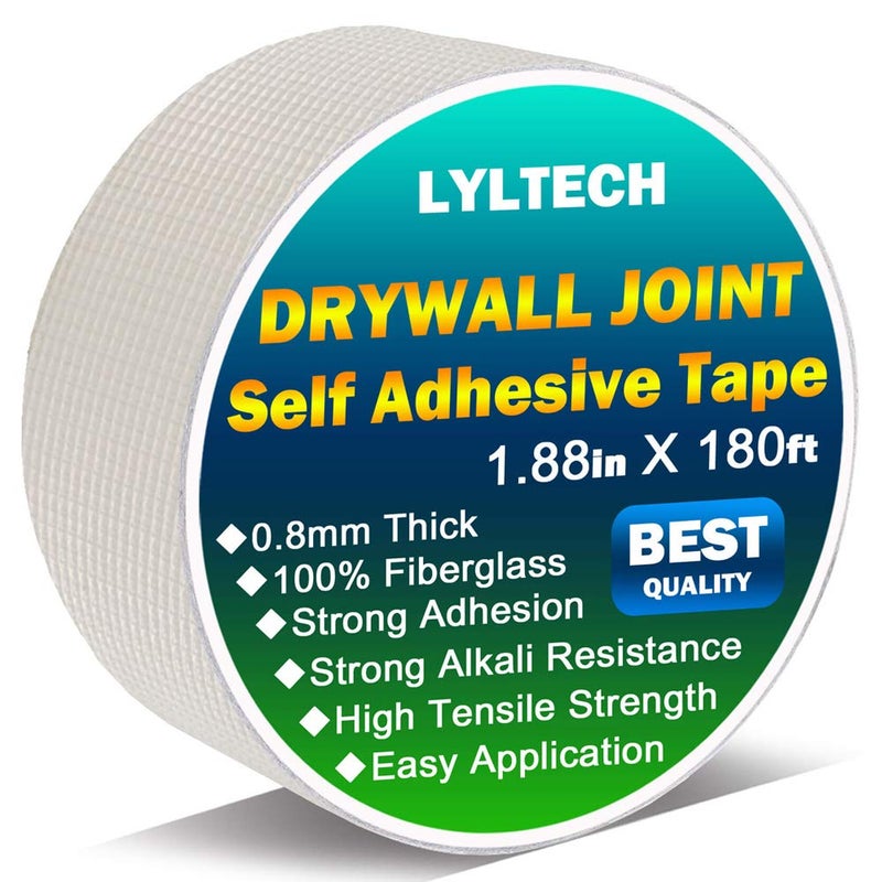 LYLTECH Drywall Joint Tape-13 MESH,100% Fiberglass 1.88-Inch X 180Feet,Heavy-Duty Self-Adhesive Wall Crack and Seam Patch - Image 1